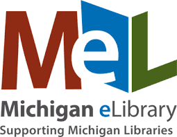 Logo for Michigan eLibrary featuring large "MeL" text in red, blue, and green, with the tagline "Supporting Michigan Libraries" below.