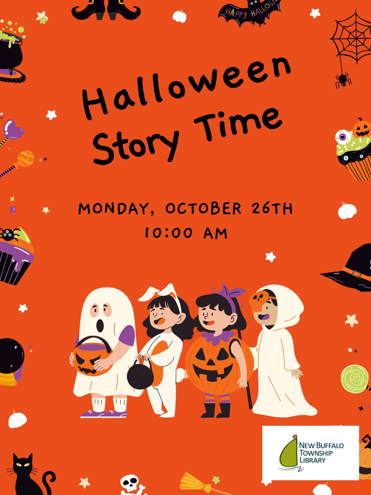 green and orange cute illustrated halloween parade poster