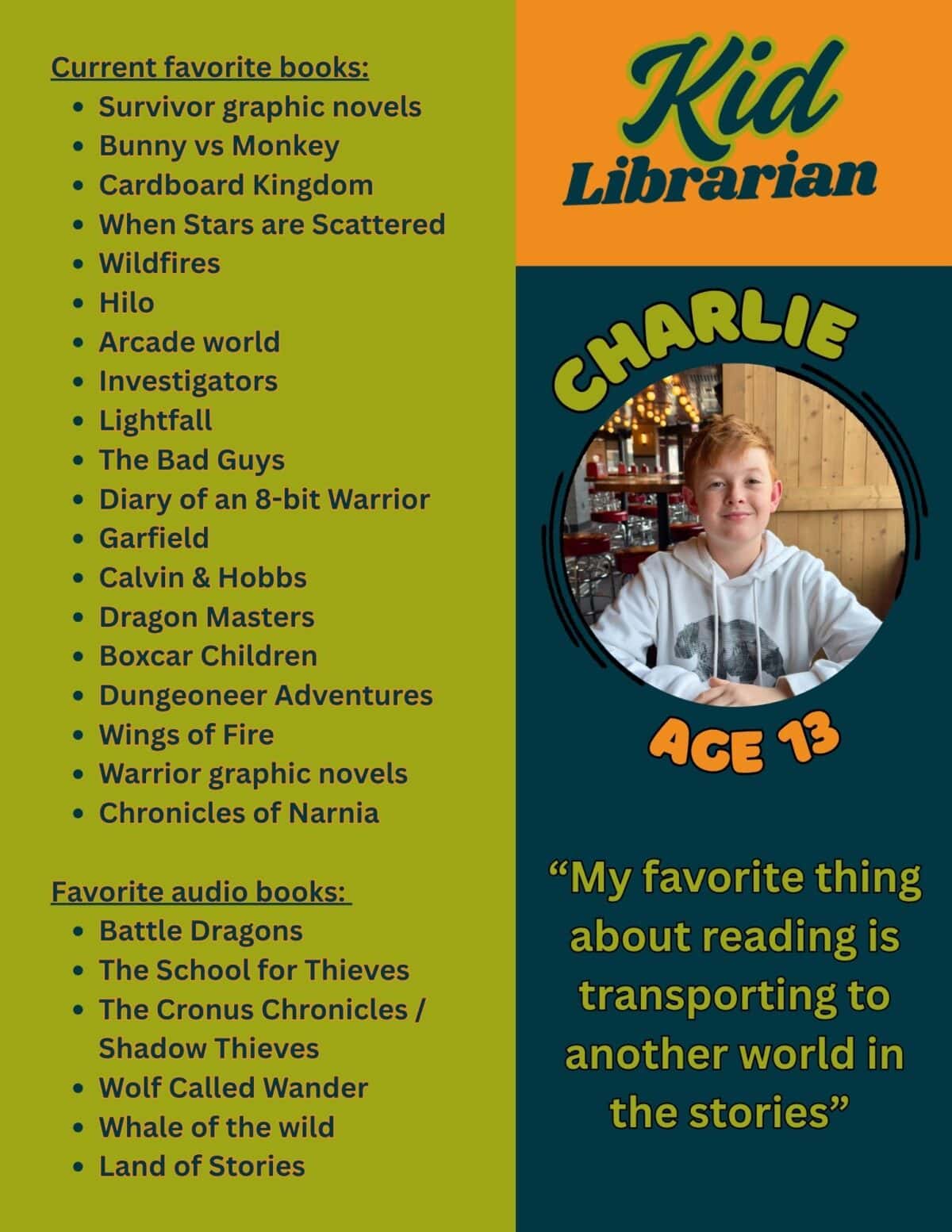 kid librarian poster charlie 8.5 x 11