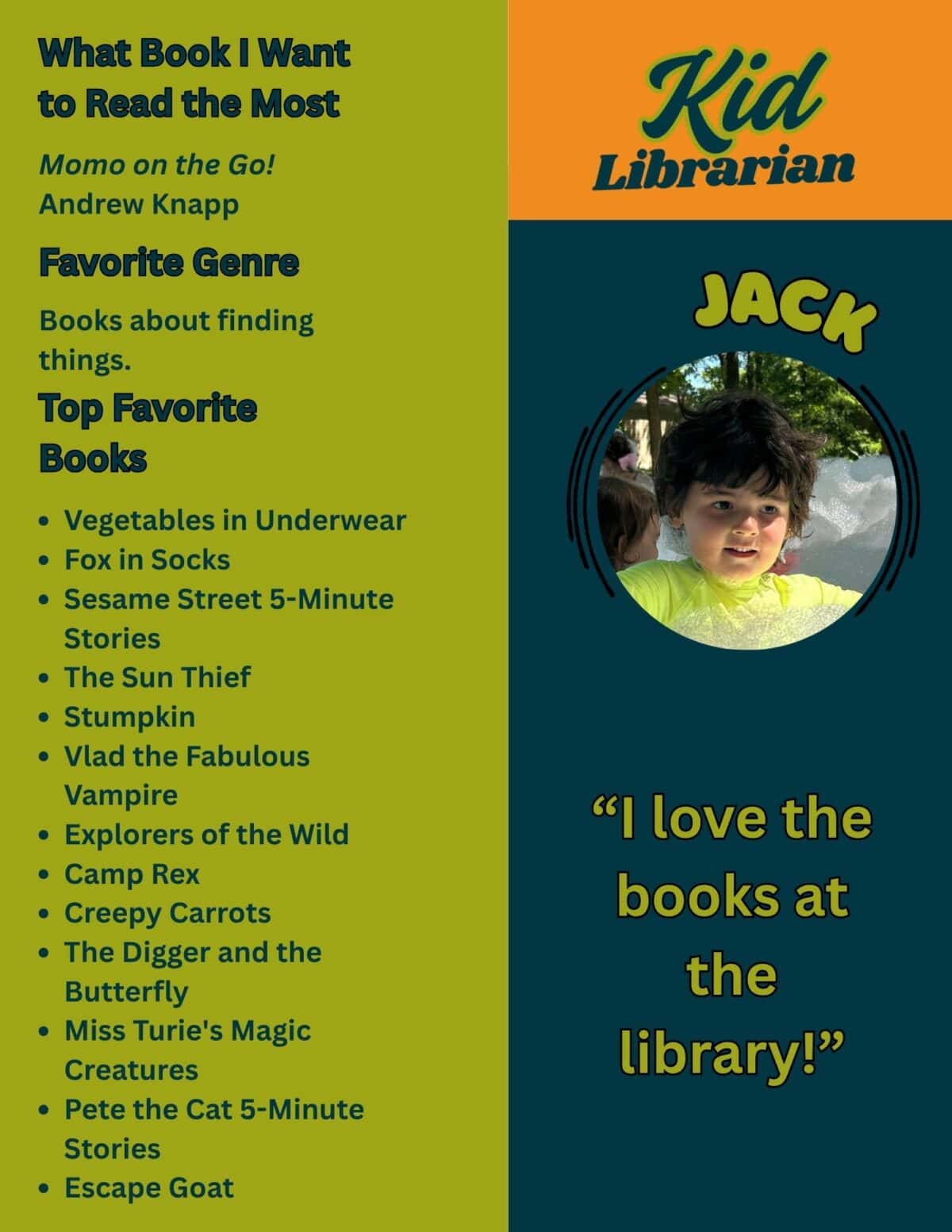 kid librarian poster jack 11x17 (8.5 x 11 in)