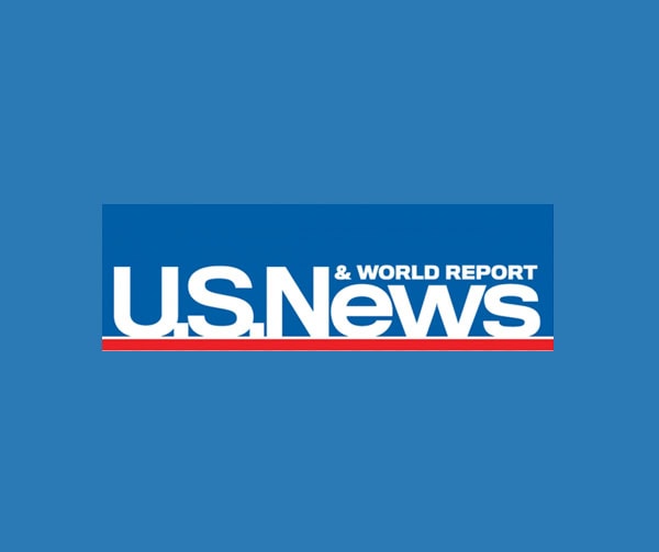 The U.S. News & World Report logo, featuring white text on a blue background with a red underline.